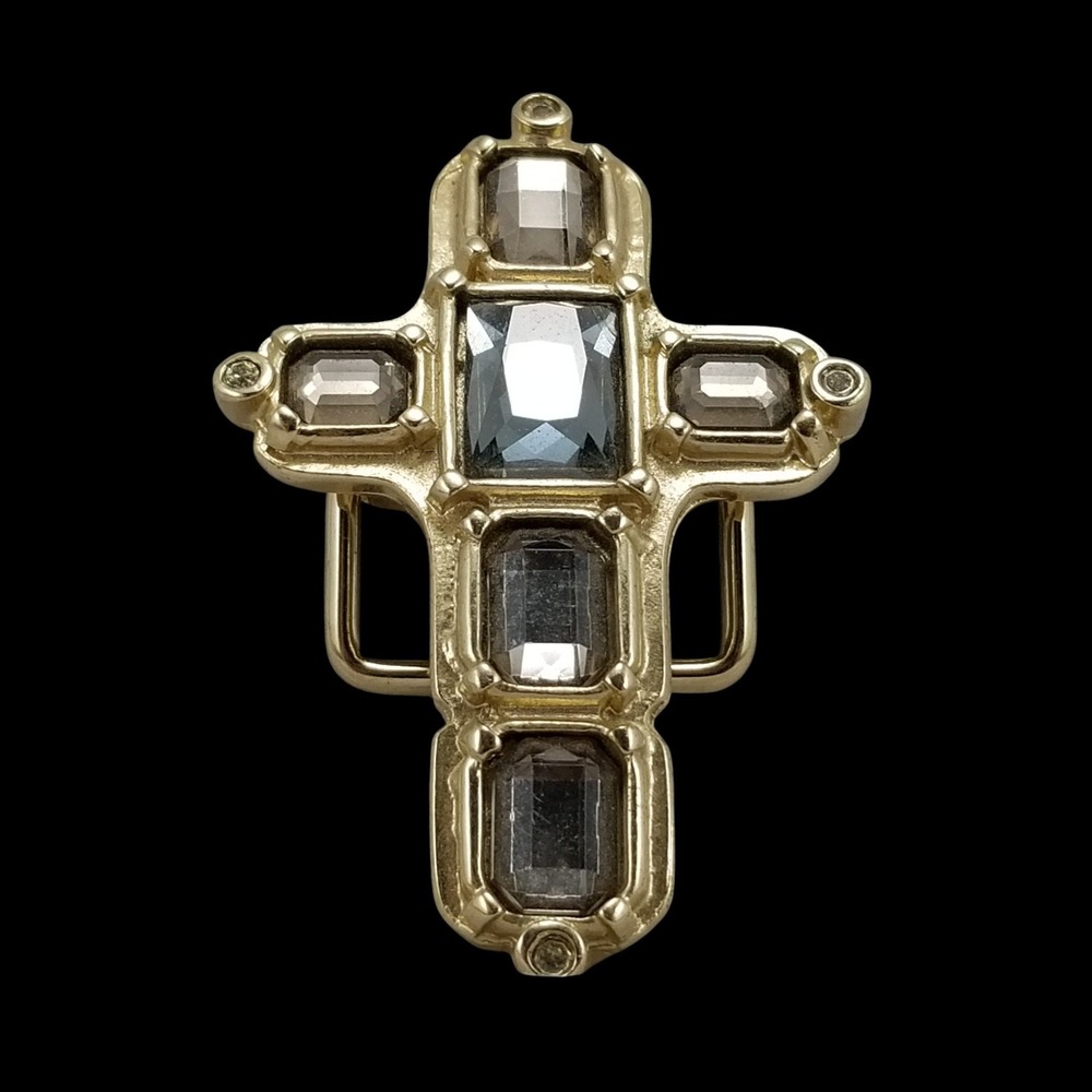 Abel Brand‎ Gold Tone Cross Belt Buckle Embellished Crystals Made in Italy